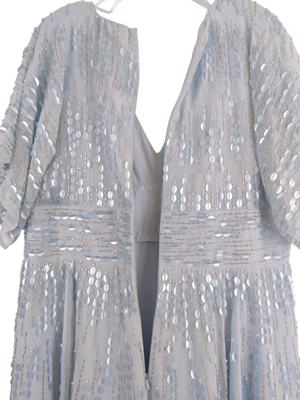 Mac Duggal Blue Maxi Dress V-neck Sequin Short Sleeve Empire Waist 10807 Size 14 - Picture 11 of 16